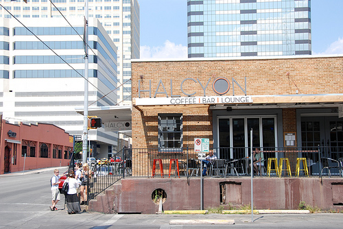 Halcyon is a little coffee shop in downtown Austin, Texas. (Photo via Flickr by Keegan Jones Creative Commons License)