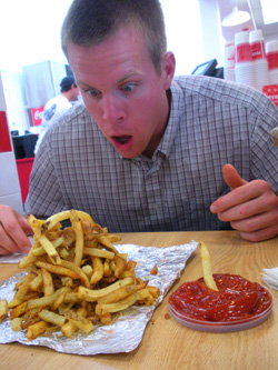 Chase is overwhelmed by the Cajun fries