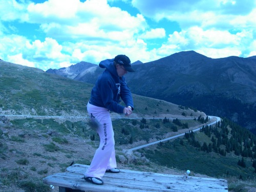 Me about to rip a drive down the mountain